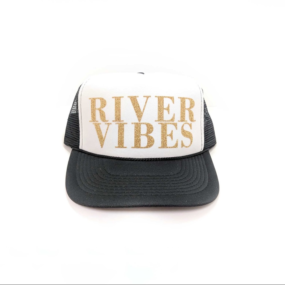 River Vibes gold glitter b/w trucker hat